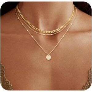 💫 Jecomy Trendy Layering Necklace Women Gold 14KPlated Snake Chain Rope Jewelry